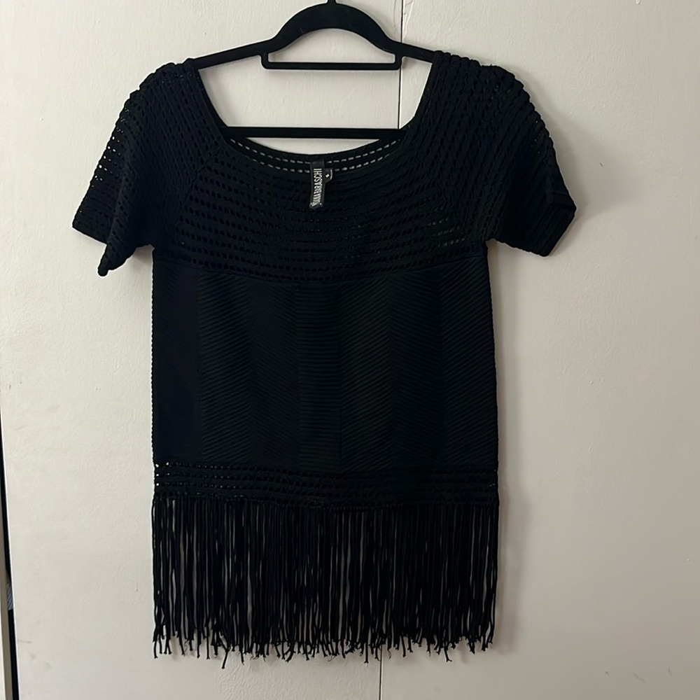 Yoana Baraschi black knit, fringe top size medium